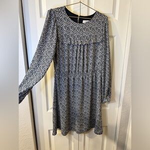 LOFT Black and White Floral Long-Sleeve Dress